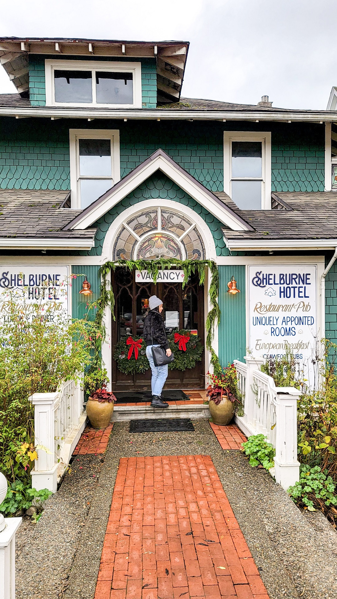 Shelburne Hotel exterior with holiday decorations