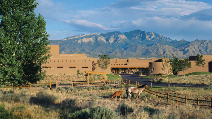 Exterior view of Hyatt Regency Tamaya Resort and Spa, a serene destination for wellness and relaxation in New Mexico.