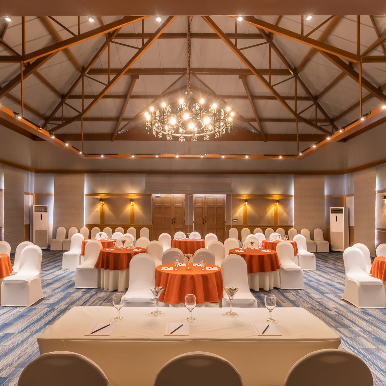 Villa Arossim meeting venue interior at Heritage Village Resorts &amp; Spa, Goa, showcasing a professional event setup.