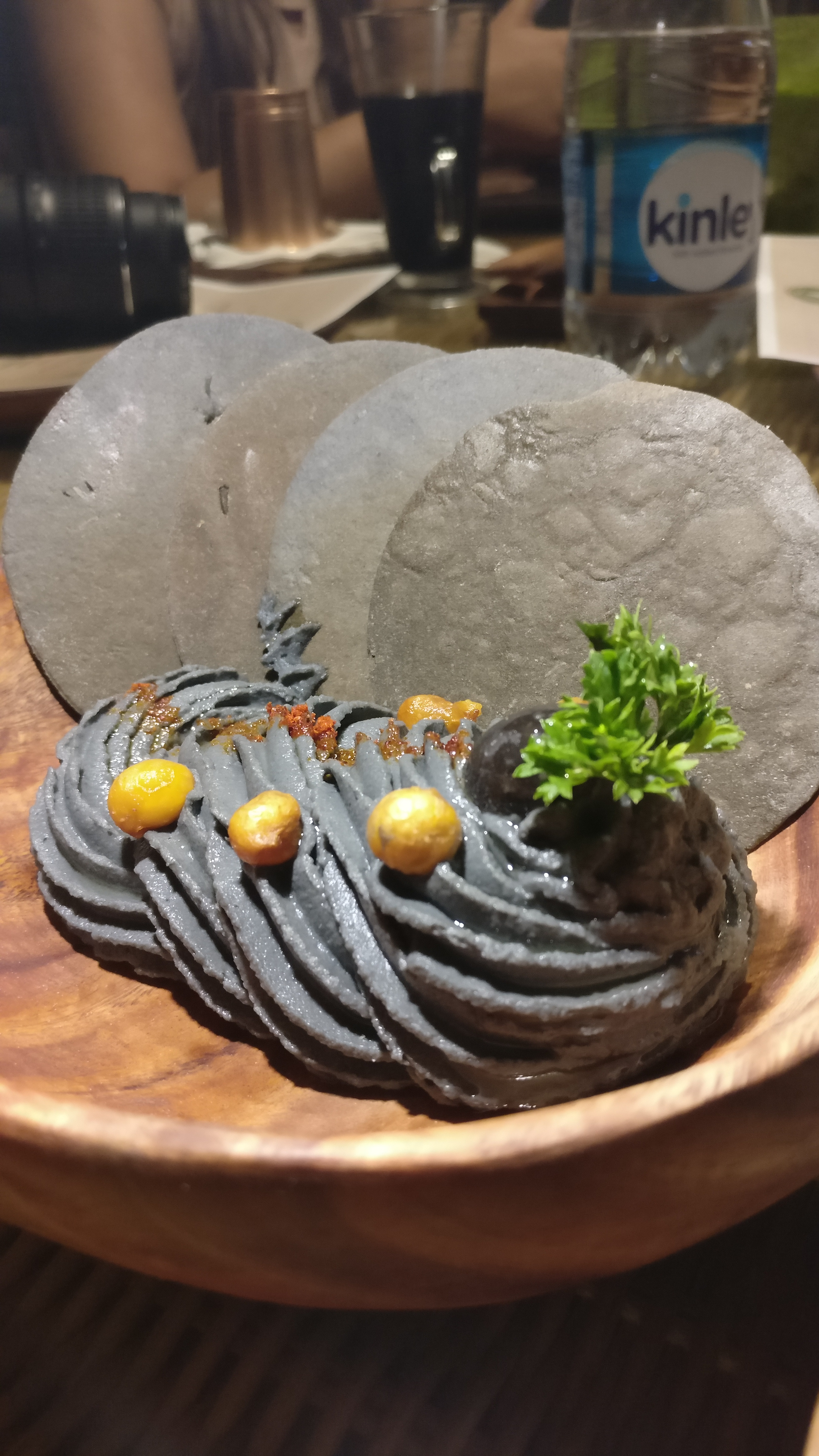 Activated Charcoal Hummus with Khakras at Sante Spa Cuisine