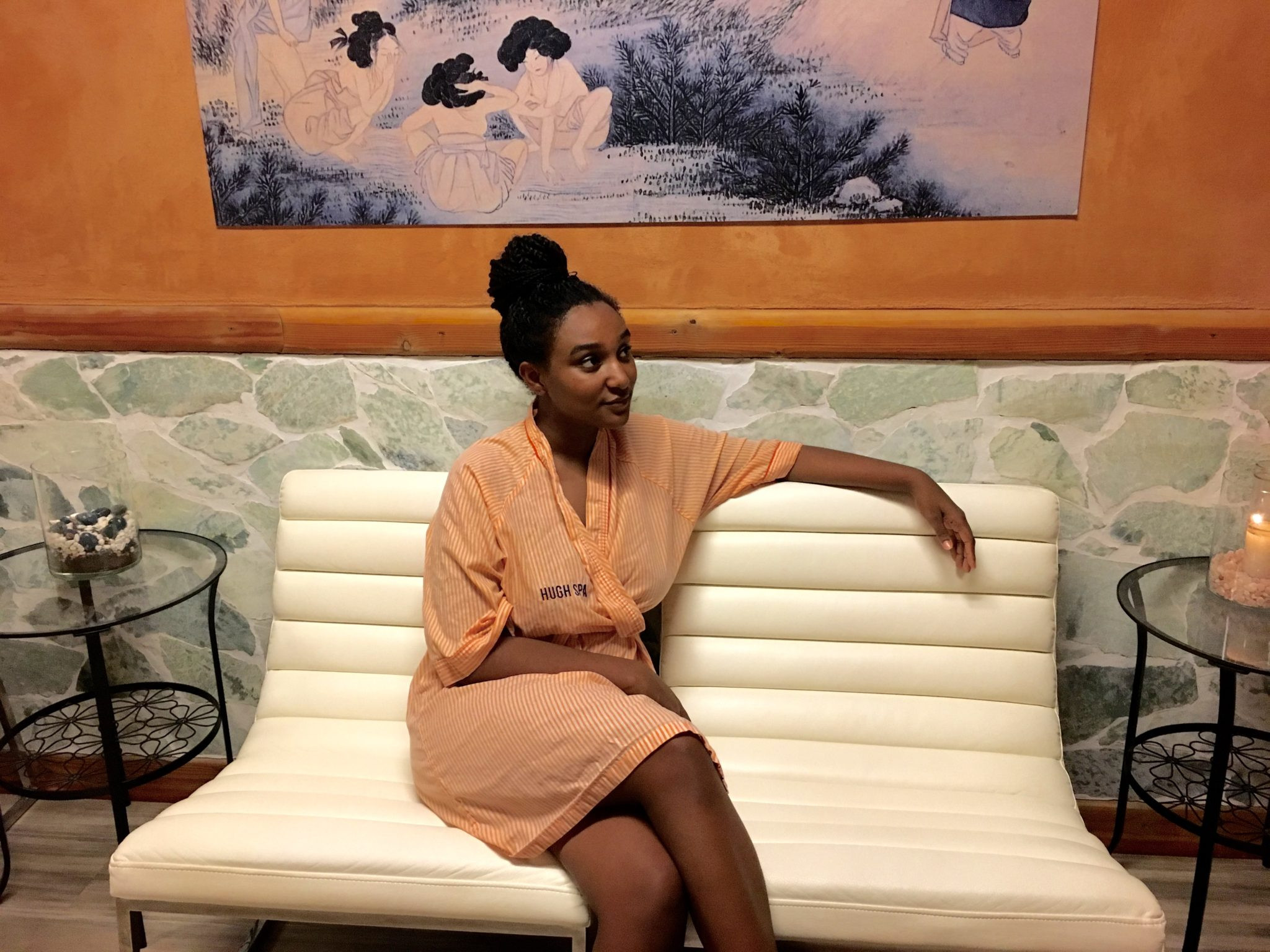 Women relaxing in a Korean spa's hot tub.