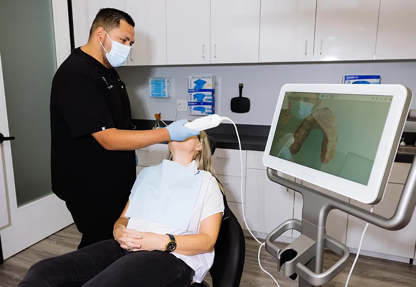 Modern dental office interior at The Smile Spa in Agoura Hills, featuring iTero digital scanning technology for comfortable and precise smile enhancements.