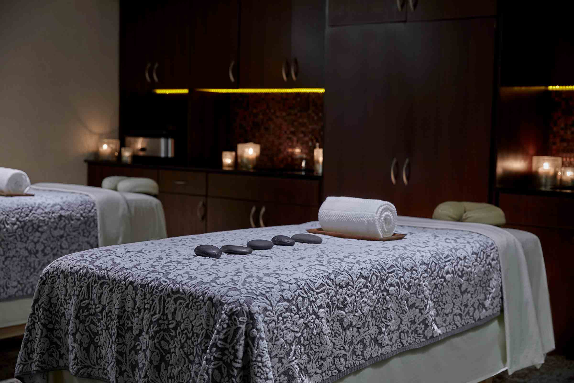 Luxurious couple's treatment room at a mobile spa.