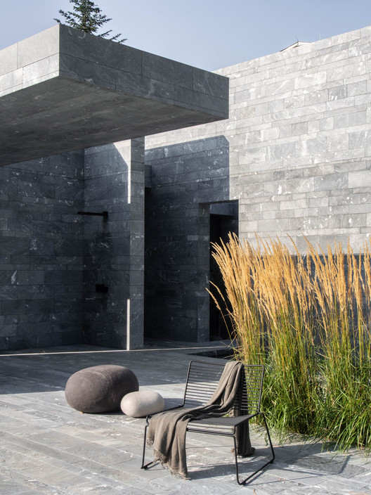 Furniture detail inside the Spa Pavilion highlighting the minimalist approach